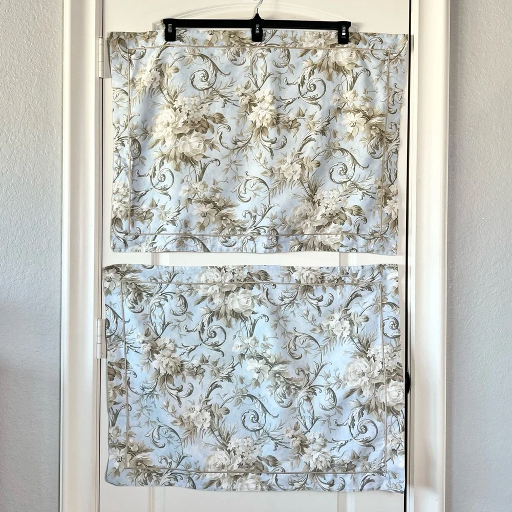 Restoration Hardware Italian Floral Shams French Blue Taupe 100% Cotton Set of 2
